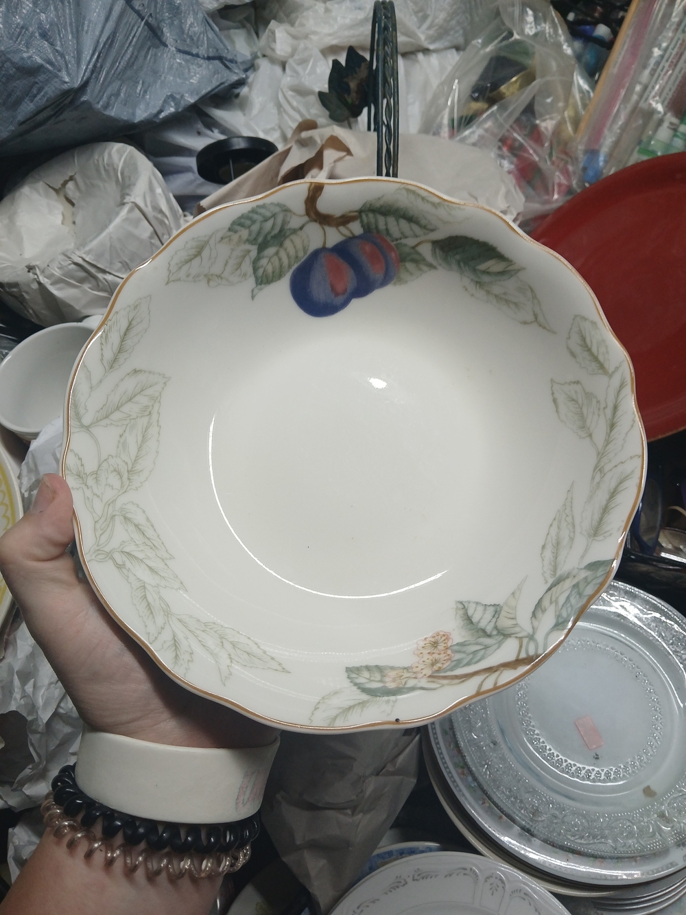 Charter Club Summer Grove serving bowl featuring a purple plum design.